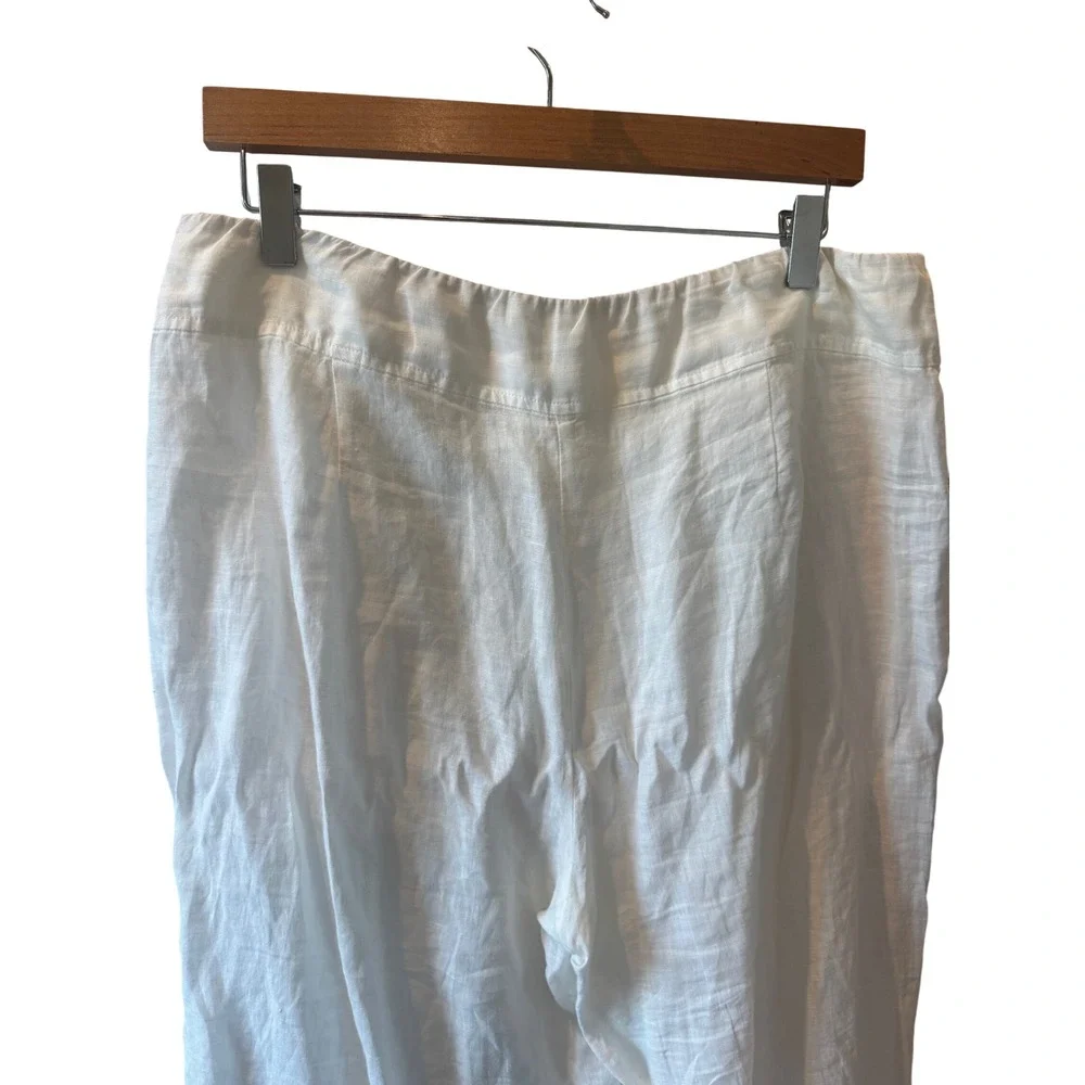 Eileen Fisher Womens White Linen Wide Leg Pants Side Zip Casual Summer Size M